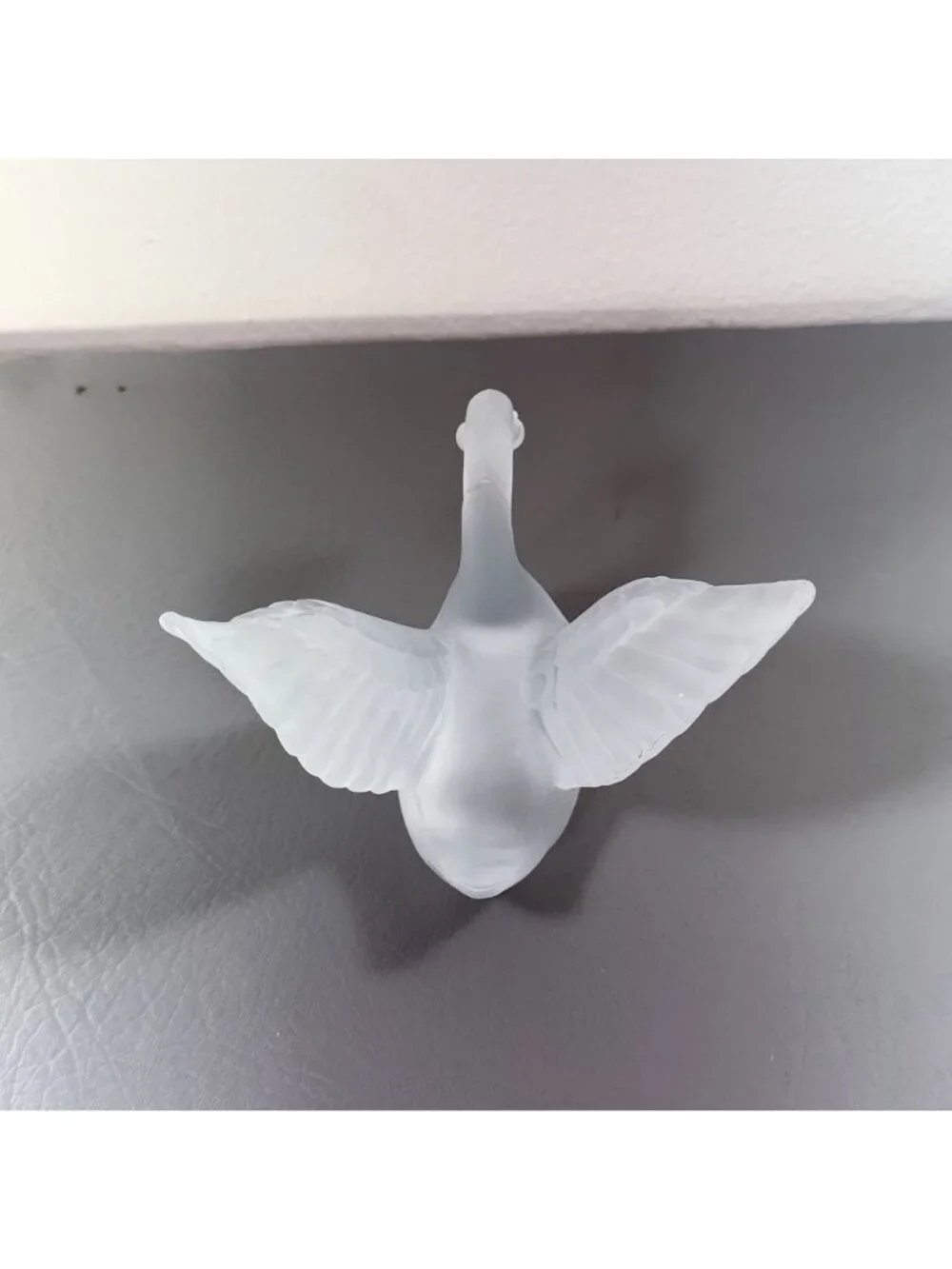 Vintage Frosted Satin Glass Swan Figurine Raised Wings Art Glass Bird Decor